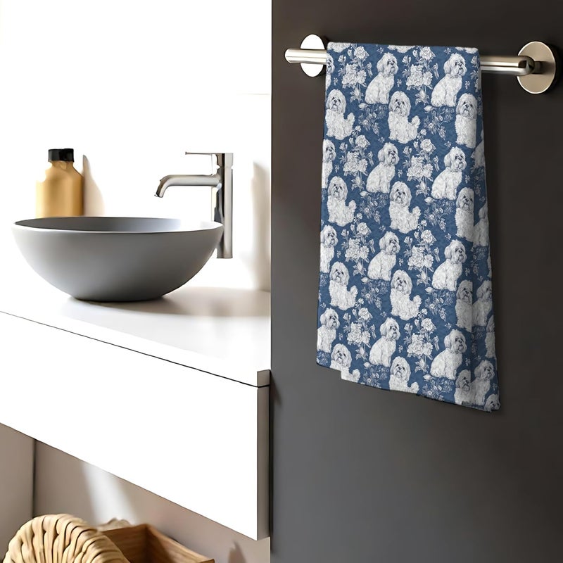 Nipil Shih Tzu Dog Gifts for Blue Chinoiserie Floral Decor Kitchen Towels，Blue Shih Tzu Dog Grandmillennial Decorative Dish Tea Towels for Kitchen Bathroom,16x24 Inch - Image 3